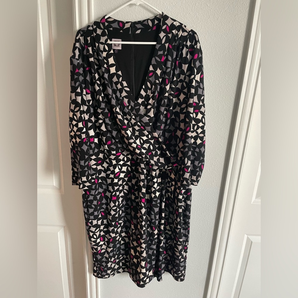 Anne Klein Geometric Black and Pink Faux Wrap Women's Dress